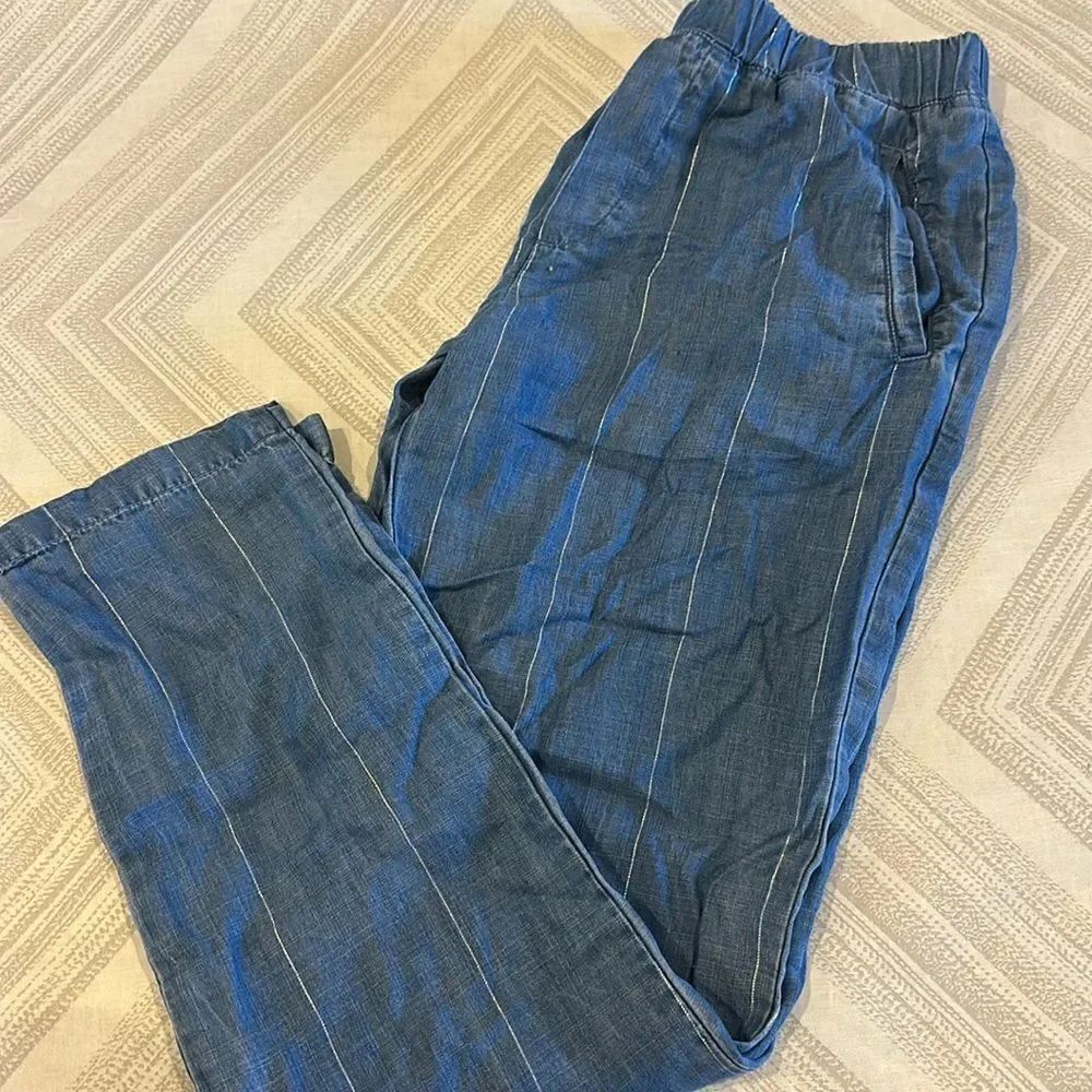 Bella Dahl Women’s Blue with Silver Stripe Loose Fittingf Elastic Waist Pants